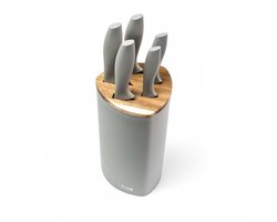 Husla - Messenset - 5 Stuks - Roestvrijstaal - Houten Blok - Grijs/Zilver