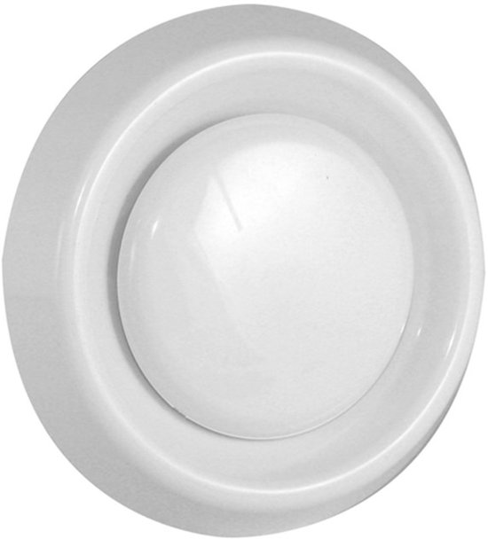 Wit rond ventilatierooster met instelbare centrale schijf.