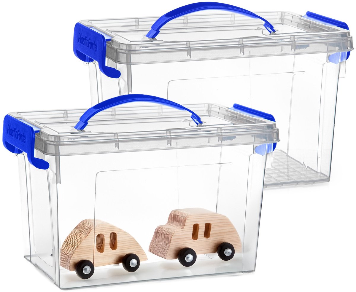 PLASTICFORTE Opslagbox - 2x - met deksel - transparant blauw - 6 liter - 25 x 19 x 17 cm - kunststof - opbergdoos - opbergen