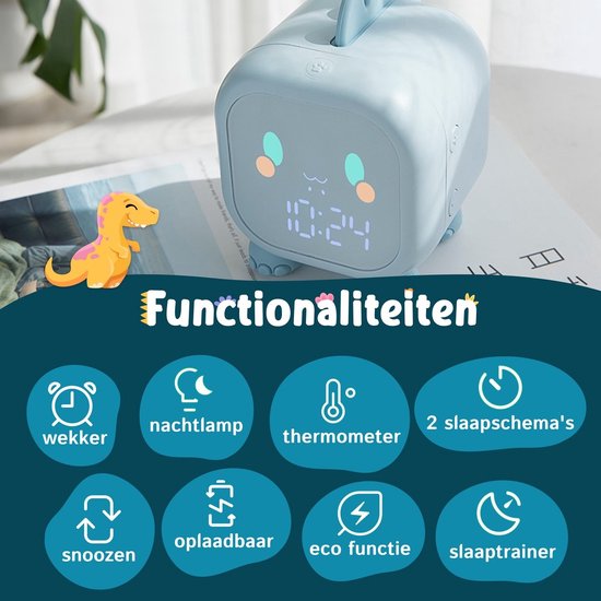 Slaaptrainer - Kinderwekker - Slaapwekker - Nachtlamp Kinderen - Slaaptrainer Dino - Oplaadbaar - Dino Nachtlampje - Slaaphulp - Blauw - Omni Kids van Omni Kids — afbeelding 5