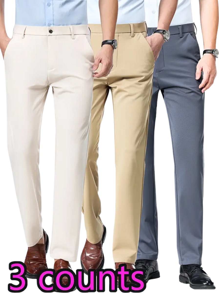 Nivard Pantalon Heren Chino Golfbroek Nette Broek Elastische Tailleband Volwassenen 3 Stuks Grijs