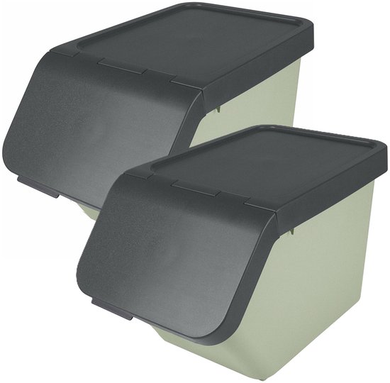 Sunware Sigma Home sorteer bak met deksel - 2x - afvalbak - groen - stapelbaar - 30L - 49 x 27 x 30 cm