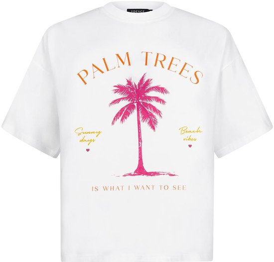 T-shirt Ydence Palm Trees Hss2557 10014 Off White/multicolore Taille femme - L