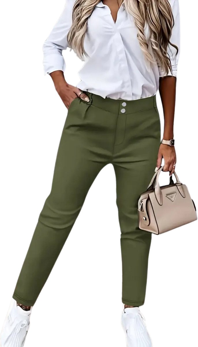 Nivard Pantalon Dames Chino Golfbroek Nette Broek Met Elastische Tailleband Volwassenen Groen