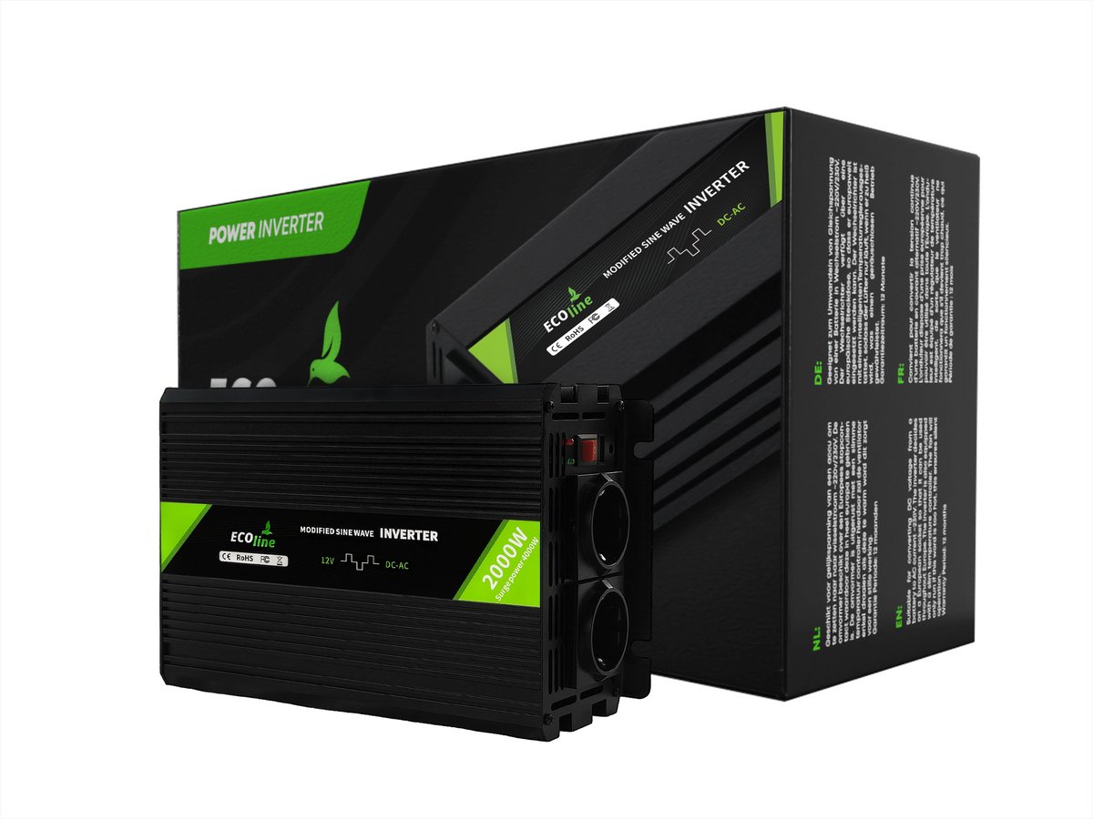 EcoLine - Omvormer 12V Naar 230V - 2000w Vermogen 4000w Piek- Gemodificeerde sinus - Spanningomvormer