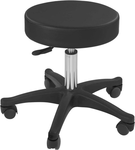 Physa AVERSA Roller Stool, Work Stool, Swivel Stool (Height Adjustable 45-58 cm, 5 Swivel Castors, Diameter 34 cm, Up to 150 kg, Faux Leather), Black