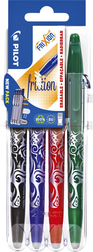 Pilot FriXion - Rollerbal Pennenset - Zwart Blauw Groen Rood - 4 stuks