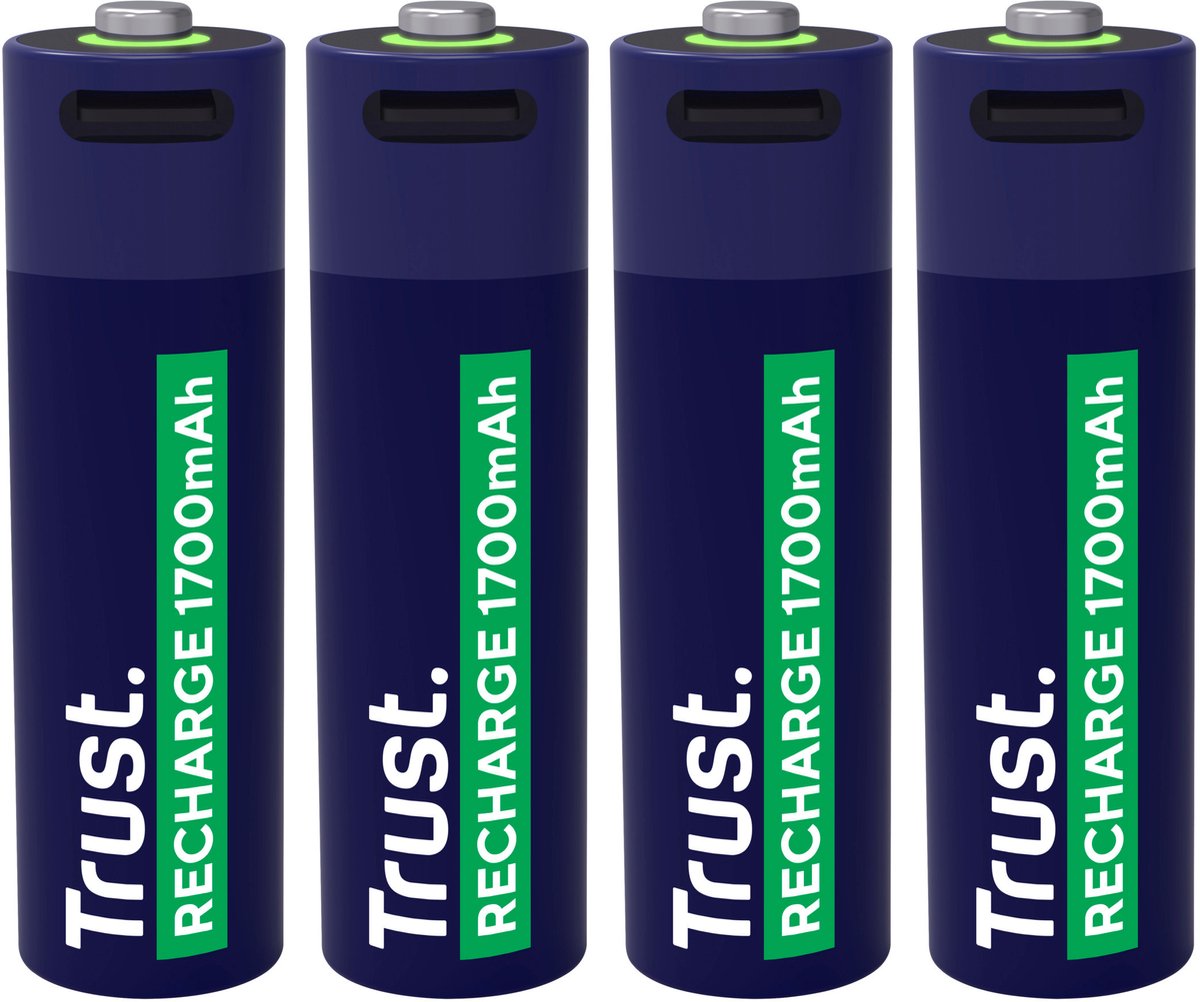 Trust USB-C Oplaadbare Batterijen AA - meegeleverde 4x split USB-C kabel - 4 stuks