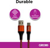 Câble Grixx USB-C vers USB-A - Tressé - 1 mètre - Rouge/Noir