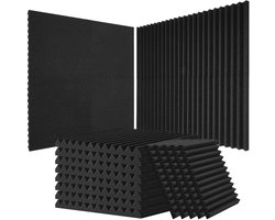 Akoestische Schuimpanelen, 52-Pak 12 X 12 X 1 Inch, Geluidsisolerende Wandpanelen met Hoge Dichtheid, Brandwerend, Geluidsabsorberend voor Studio, Plafond, Zwart