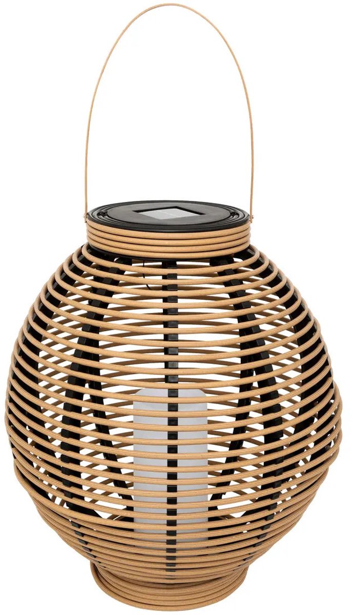 Atmosphera Solar tuin lantaarn - naturel - rotan kunststof - 38 x 43 cm - buiten - Led kaars licht