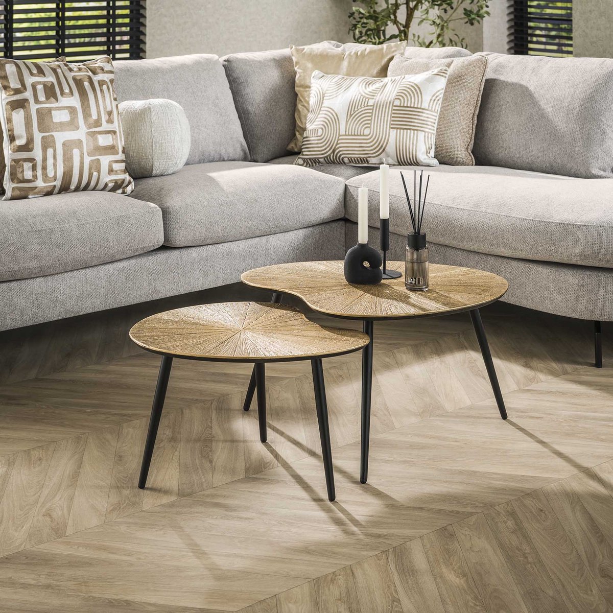 PS-Collection Ray Salontafel Set van 2 - Niervormig - 71x56x40cm - Brons - Metaal - salontafels rond, salontafels, salontafel zwart, salon tafel, salontafel rond, salontafel industrieel, salontafel vierkant, salontafel marmer, salontafel wit