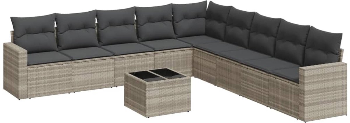 vidaXL 10-delige - Loungeset - met - kussens - poly - rattan - grijs