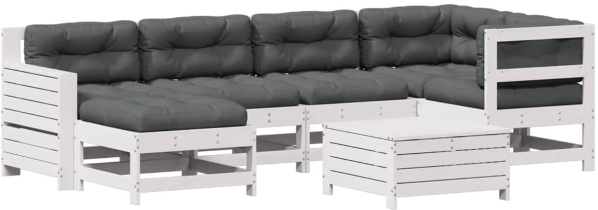 Loungeset van massief grenenhout in wit met kussens - Tuinmeubels.