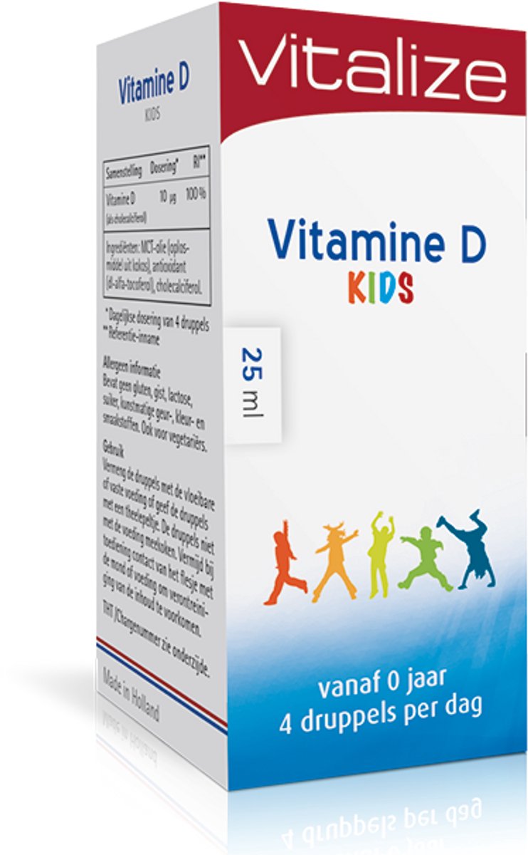 Goedkoopste Vitalize Vitamine D Kids 25 ml | Is van belang voor de opbouw van sterke botten van kinderen - Bevat GEEN gluten, gist, lactose, suiker, conserveermiddelen of kunstmatige kleur-, geur- en smaakstoffen.