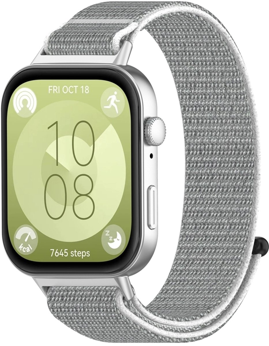 By Qubix - Sport loop nylon bandje - Lichtgrijs - geschikt voor Huawei Watch Fit 3 / Fit 4