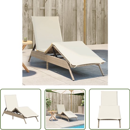 Chaise longue avec kussen en résine tressée beige The Living Store - Chaise longue - Chaise longue - Décoration extérieure - Ensemble de jardin - Fauteuils relax