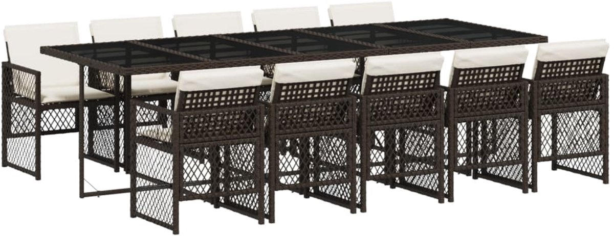 11-delige bruine poly rattan tuinset met kussens - The Living Store.