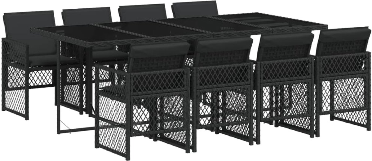 The Living Store 9-delige Tuinset poly rattan zwart - Tuinsets - Eetkamerset - Buisensets - Outdoor Furniture - Lounge Set