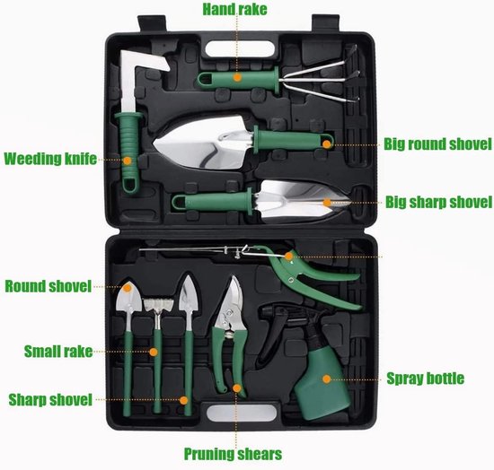Tuingereedschapset - 10-Delige Premium Tuingereedschap Set met Opbergkoffer - Snoeischaar- Tuinset - Snoeischaar - Bloemenschaar - Voegenborstel - Plantenspuit - Hark - Tuin - tuingereedschap van Garden Prime — afbeelding 3