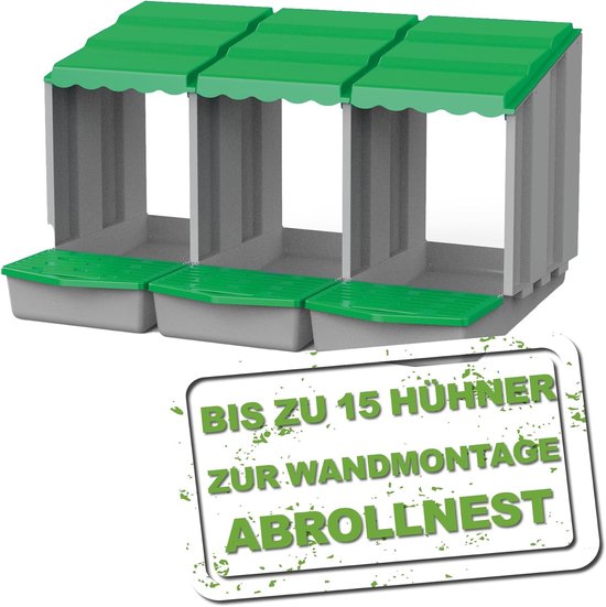Kippenlegnest van robuuste kunststof met afrolfunctie voor wandmontage
