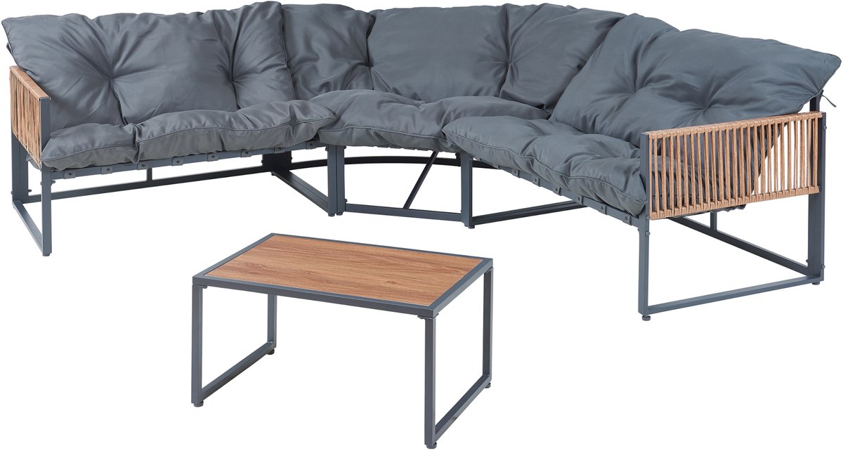 Loungeset Karg tuinset met kussens donkergrijs en rotan look casa.pro