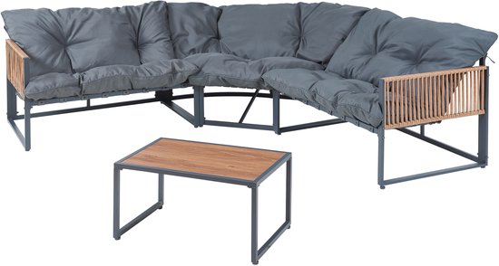 Salon de jardin Karg avec coussins gris foncé et aspect rotin casa.pro