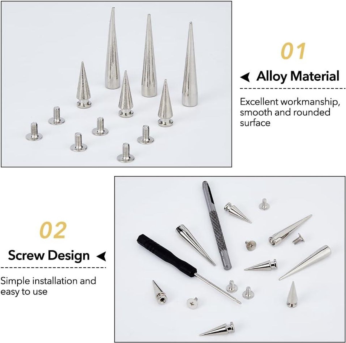 NEBURORA 440 stuks punk spikes en studs kit voor kleding, metalen