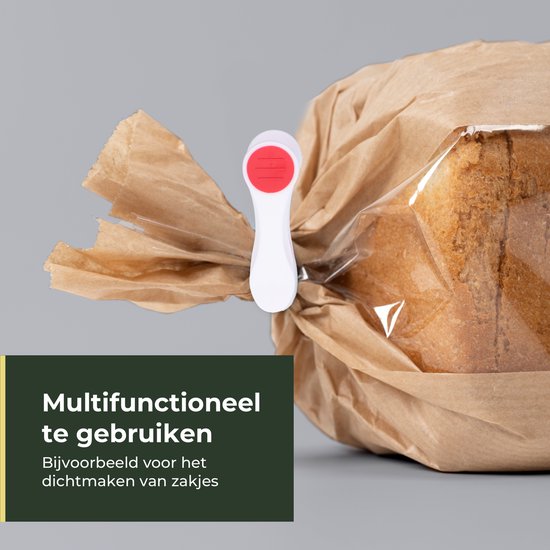 Witte en rode clip om zakken te sluiten.
