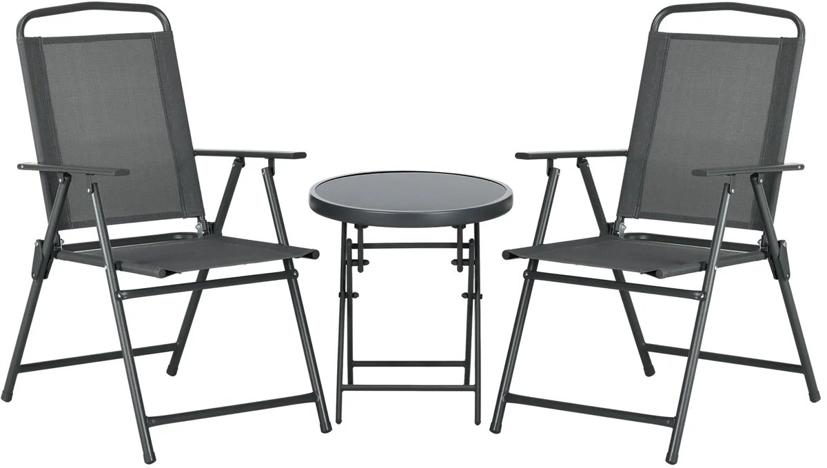 Balkonset 2 personen - Tuinset - Bistroset - Donkergrijs - Weerbestendig - 3 delig - Tuintafel en 2 stoelen - 2 personen - Gecoat staal - Onderhoudsvrij staal