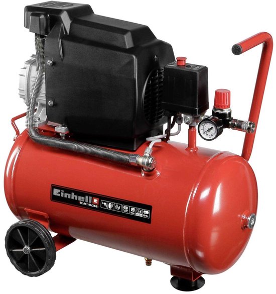 Einhell Compressor TC-AC 190/24/8 – 1500W, 8 Bar, 24 Liter Tank, Oliegesmeerd En Klaar Voor Klussen