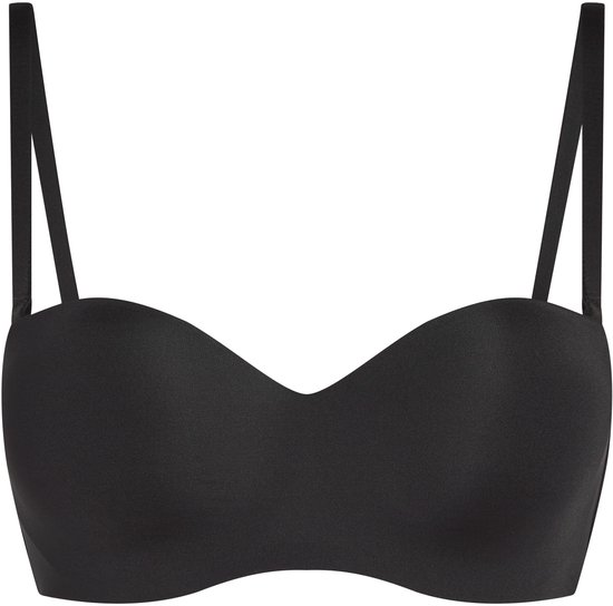 Zwarte voorgevormde strapless beugel-bh met afneembare bandjes.