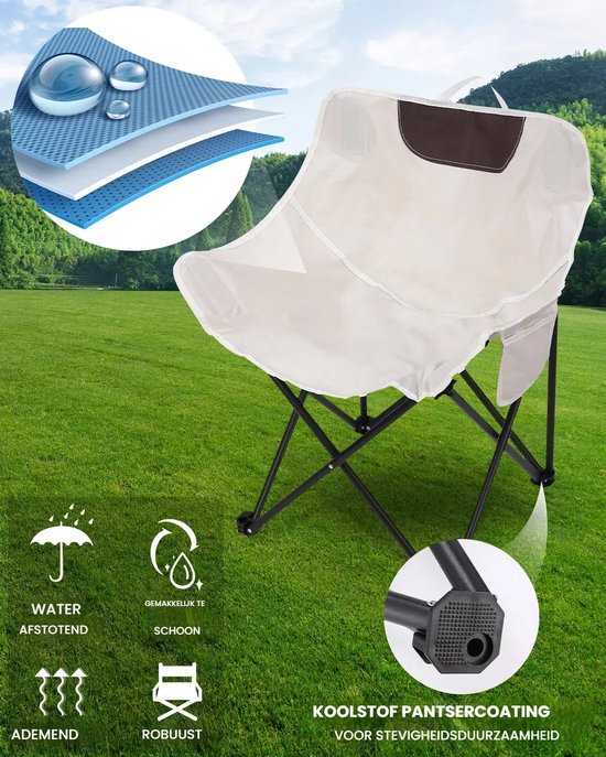 Opvouwbare campingstoel - Maanstoel voor buiten - Antislip strandstoel - Draagbare klapstoel - Oxford-doek - Geschikt voor buiten, kamperen, vissen - Gebroken wit — afbeelding 2