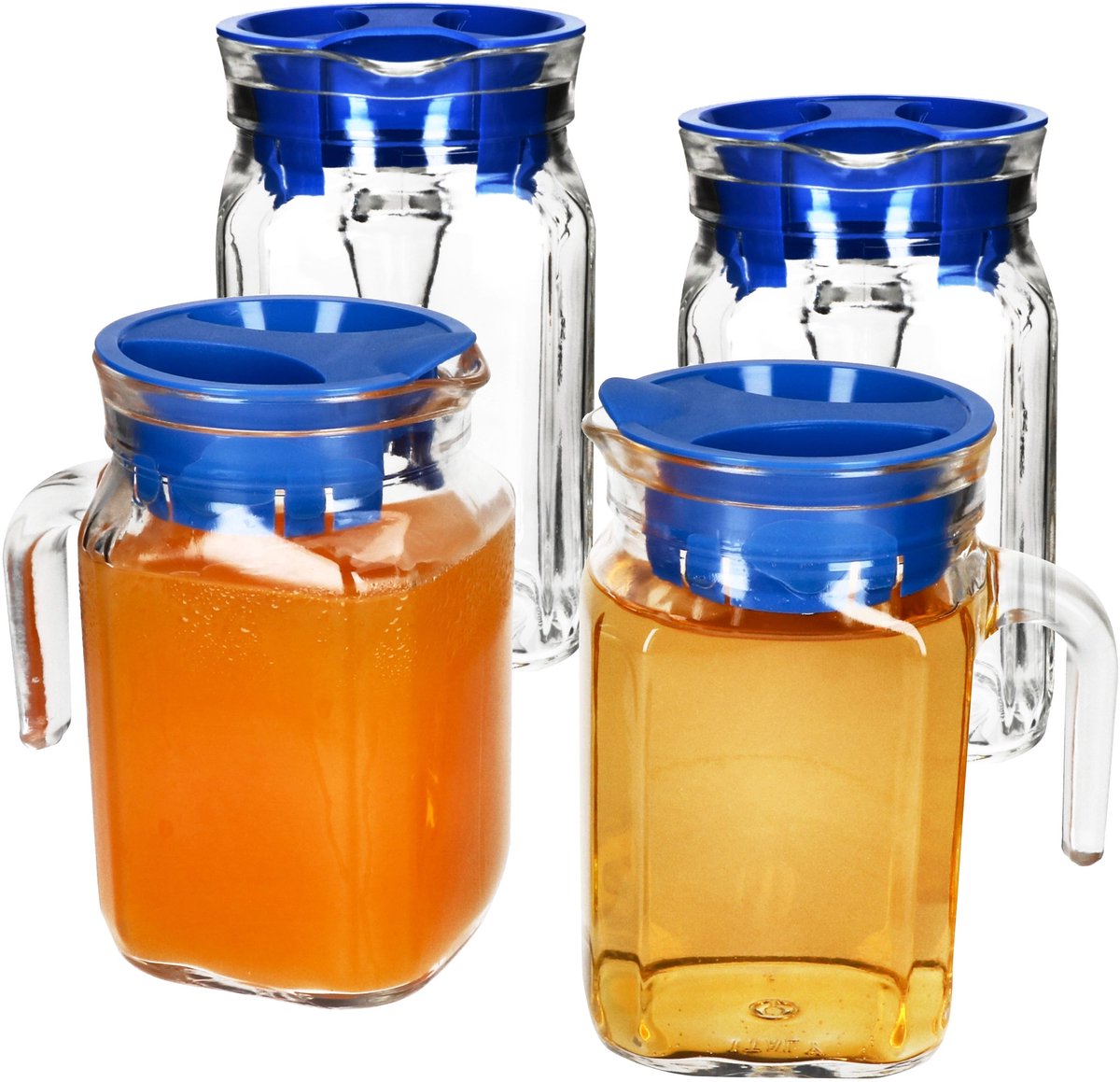 Set van 4 KORA glazen koelkastkannen 0,5 liter met blauw kunststof deksel - 13109528S