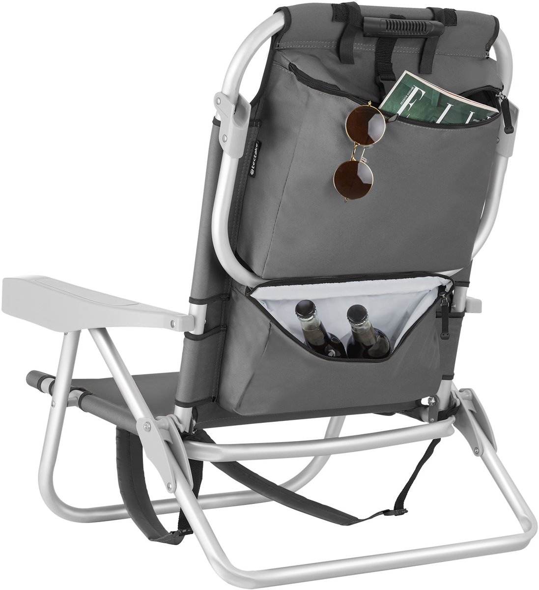 tectake® Strandstoelen Coral - Set van 2 Opvouwbare Campingstoelen met Koeltas en Opbergtas - 5-voudig Verstelbare Rugleuning met Hoofdkussen - Brede Armleuningen met Bekerhouder / Telefoonhouder - Inklapbare Kampeerstoel - Grijs — cadeau in Sport & Outdoor - foto 2