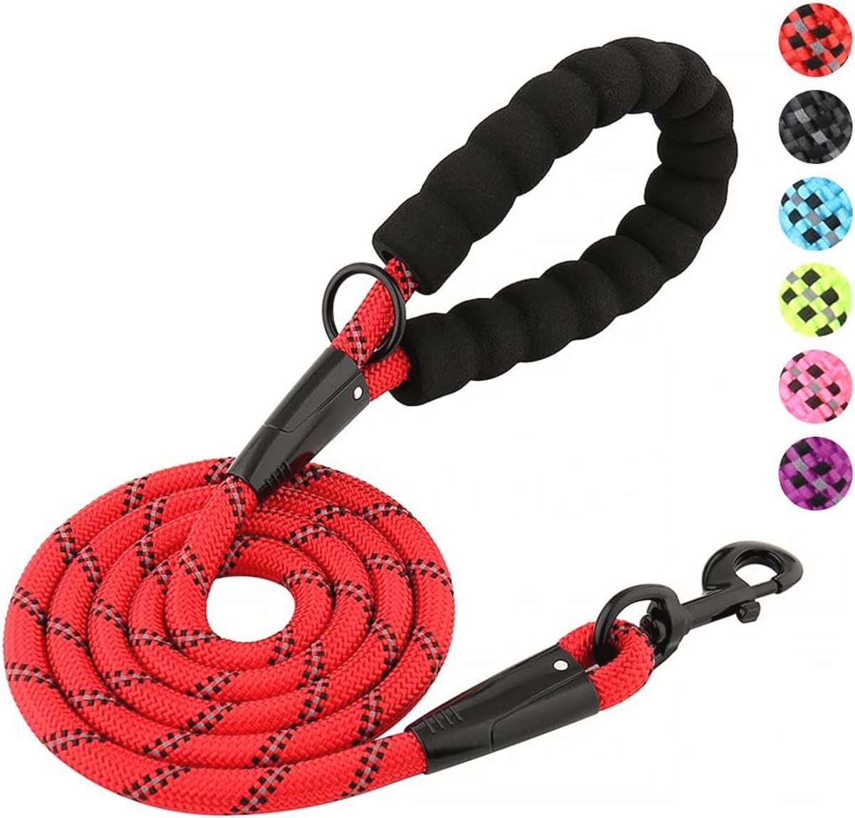 Zware Hondenriem met Gewatteerd Handvat en Reflecterende Draad - 120, 150, 180 CM