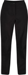 Zwarte, rechte hikingbroek voor dames, met elastische tailleband en rits aan de zijkant.