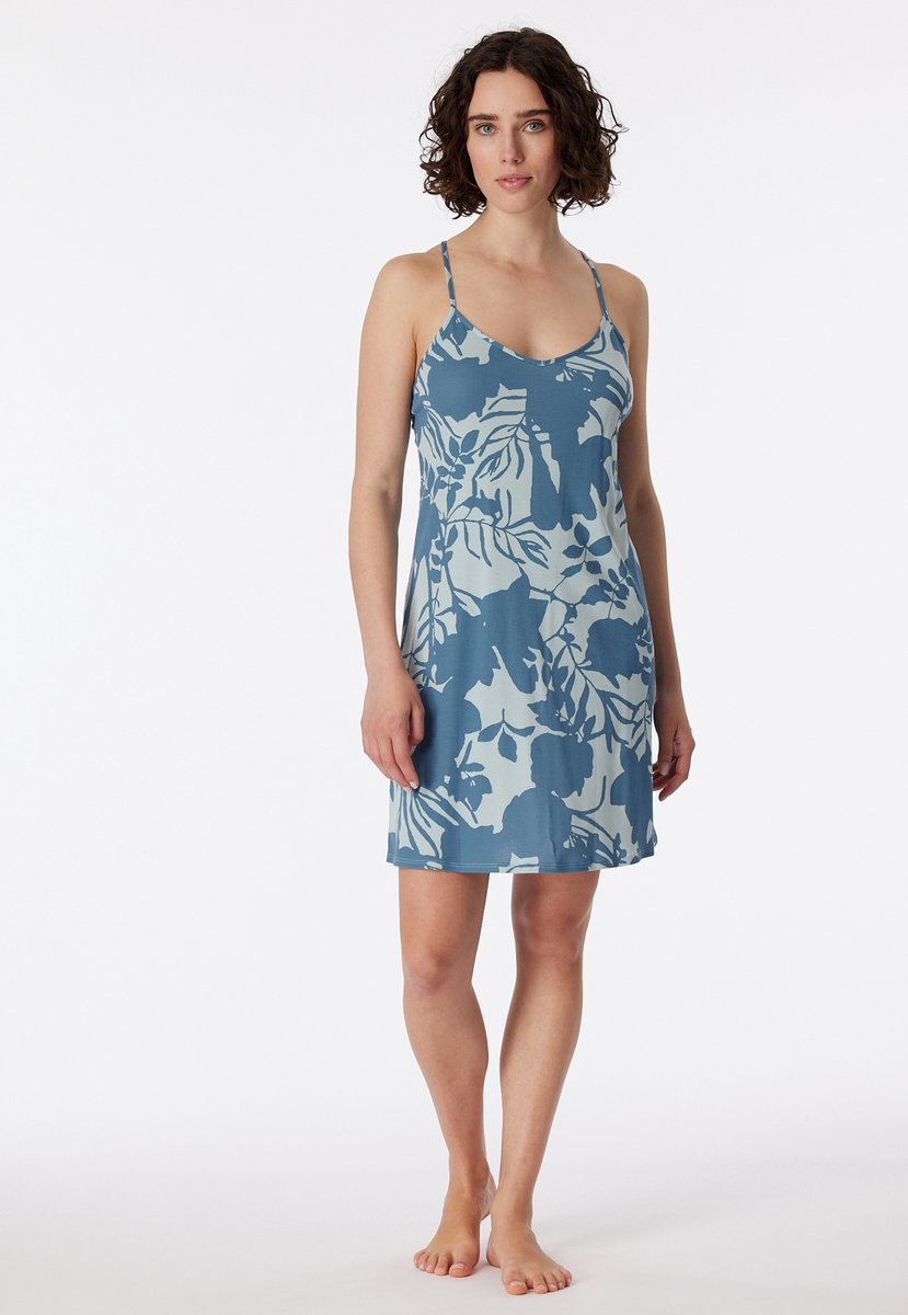 Schiesser Modern Nightwear nachthemd - dames slaapshirt spaghettibandjes bloemenprint bluebird