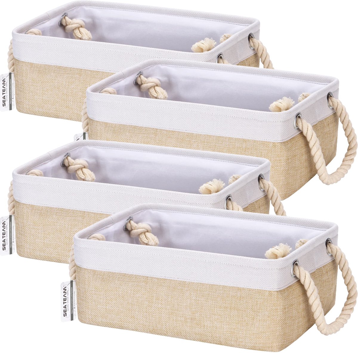Ibenzoa® Set van 4 Opbergmanden van Zeildoek met Katoenen Handgrepen – Multifunctioneel en Stijlvol