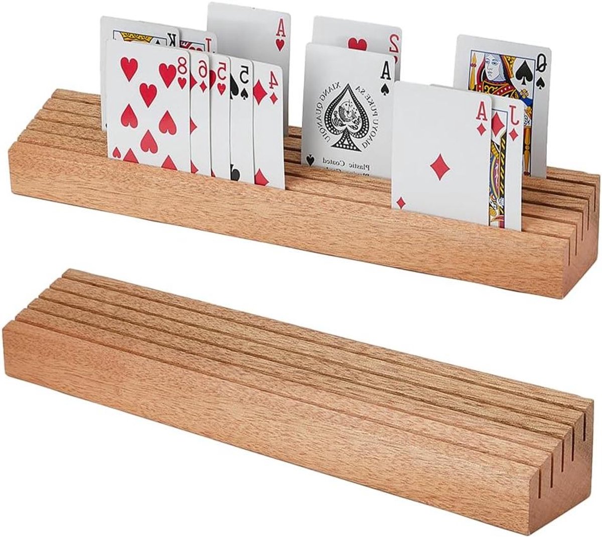 Kaartspeelhouder met 5 sleuven van beukenhout - Wenskaarten organizer voor Bridge en Canasta - Presentatiestandaard met groeven - 56 x 35 x 5 cm
