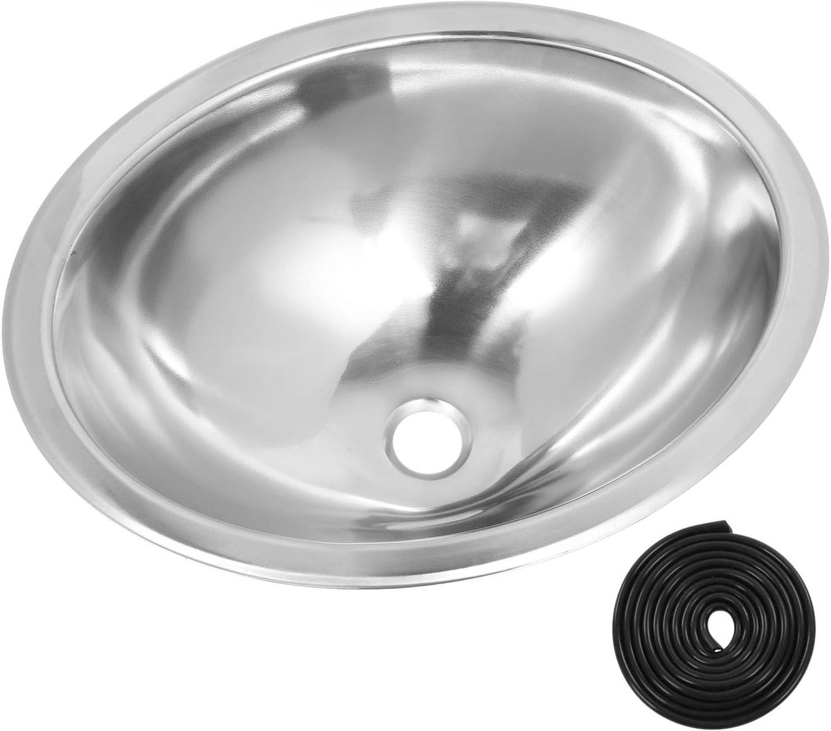 Spoelbak 446x346x150mm Ovale Ronde Keuken Handwas Wastafel met 40mm Uitlaat Drop-in voor Boot Caravan Camper Grote Capaciteit
