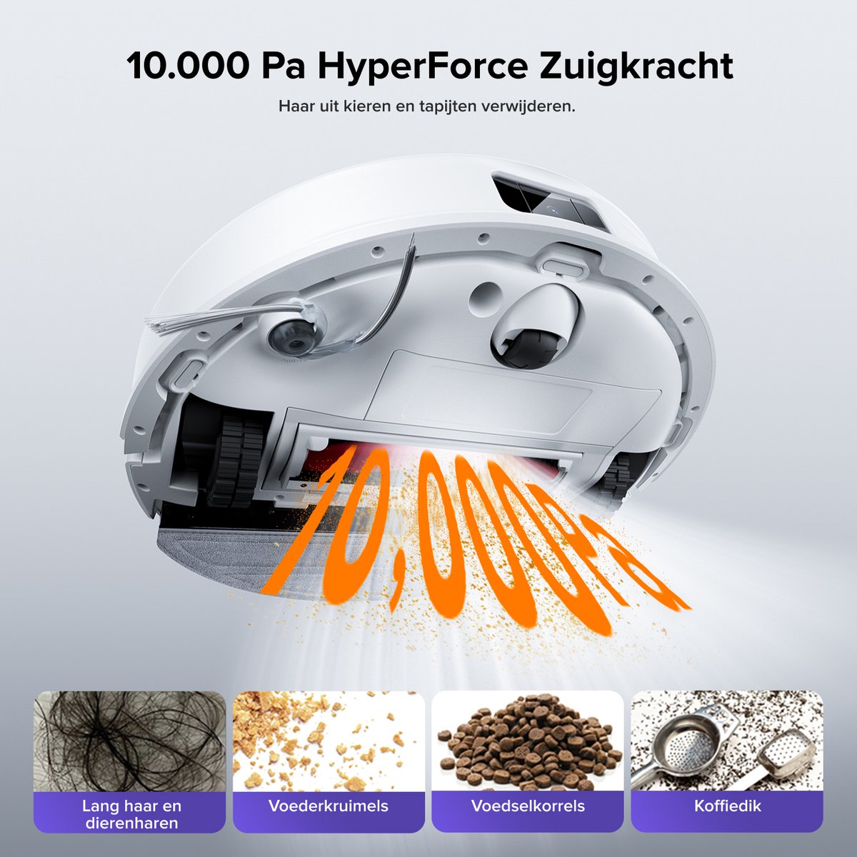 Afbeelding 2 van roborock Q10 S5+ Robotstofzuiger en Dweil met Zelflediging, Zuigkracht van 10.000 Pa, Handsfree Reinigen tot 7 Weken, Dubbel Anti-klitontwerp, Automatisch dweilen, Obstakelvermijding,Wit