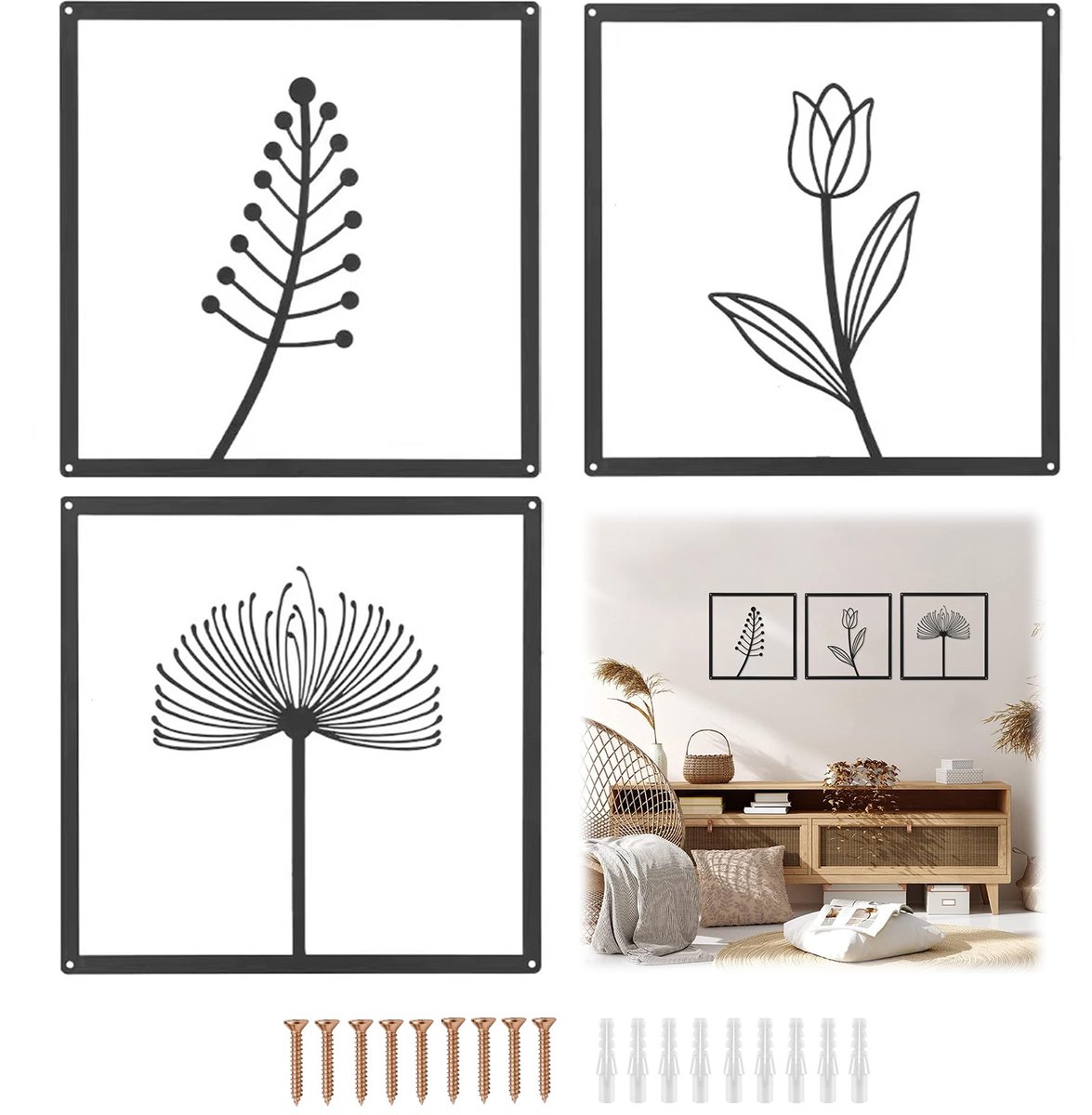 Ibenzoa® Moderne wanddecoratie voor binnen en buiten – Zwarte bloem, 25 cm