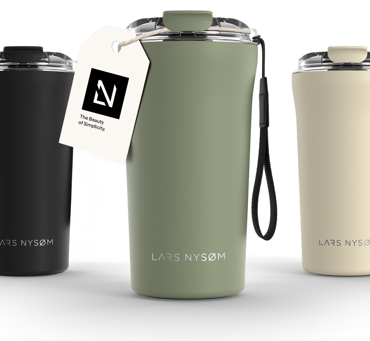 LARS NYSØM Rørelse Thermo Coffee Mug-to-go 500ml - BPA-vrij met Isolatie - Met Draagriem & Tritan Deksel (Sage Green)