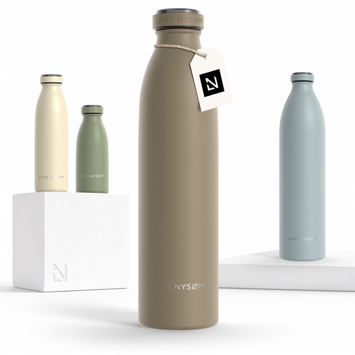 LARS NYSØM - 'Ren' Roestvrijstalen drinkfles 750ml - BPA-vrije geïsoleerde waterfles 075 Liter - Greige