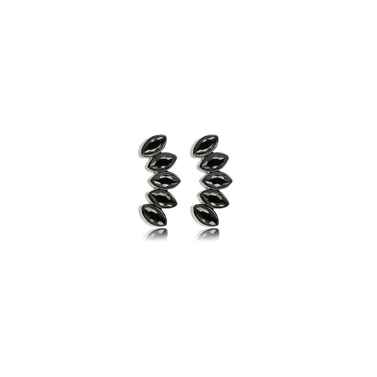 My Bendel Boucle d'oreille argentée avec pierres de verre noires - Boucle d'oreille argentée avec pierres de verre noires - Avec emballage cadeau luxueux