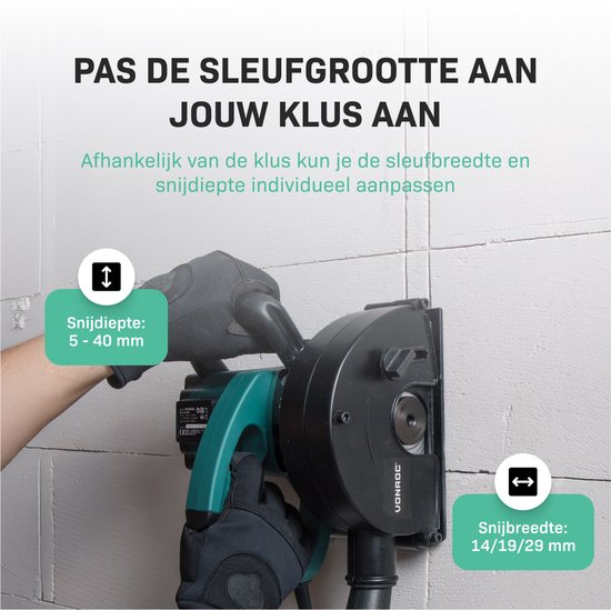 VONROC Muurfrees – Sleufmachine – 1700W – Ø150MM – Incl. 2 stuks diamantschijven & opbergtas