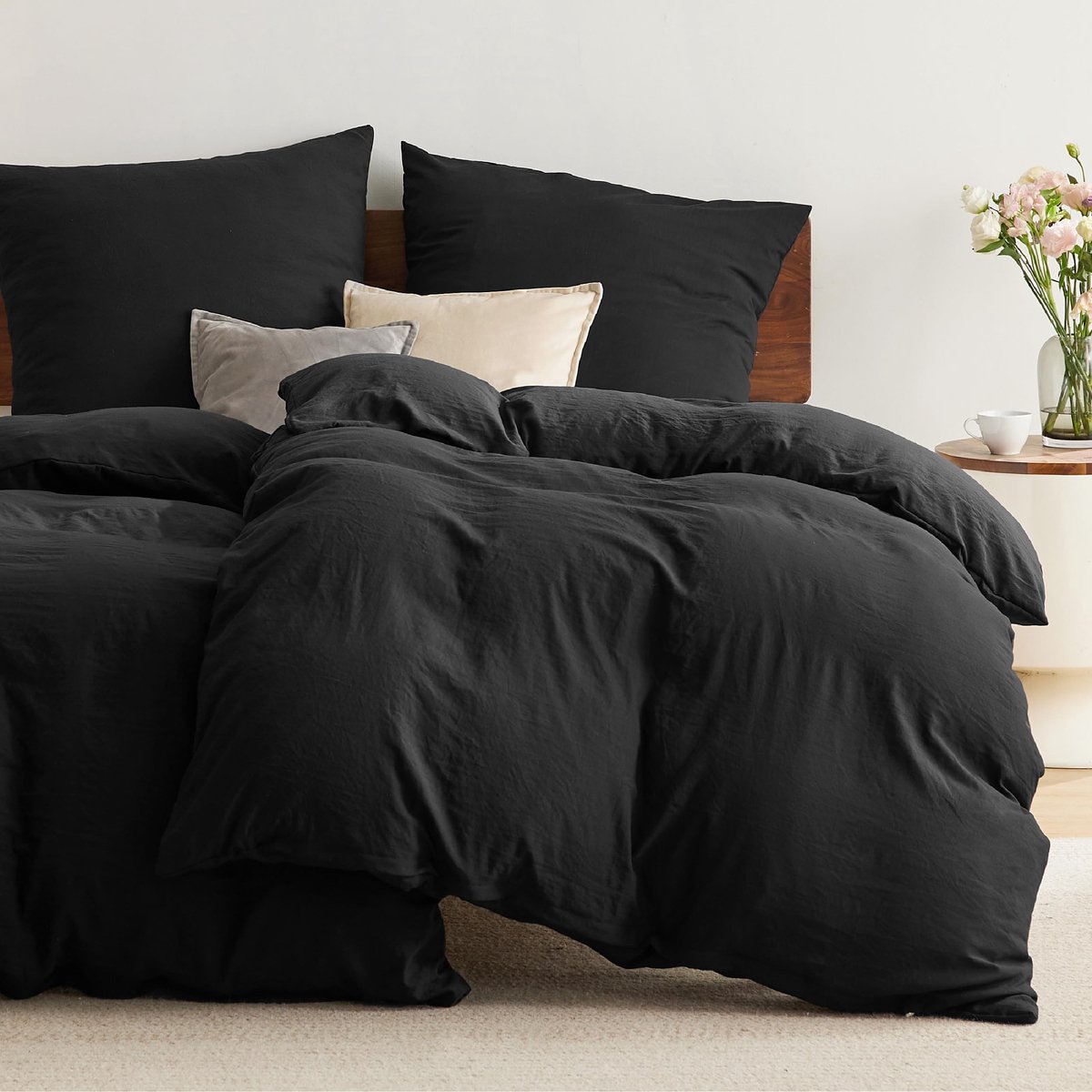 Ibenzoa® Hoogwaardige 4-Delige Dekbedovertrekset – Zwart, Katoen, 135x200 cm (4 Delen)