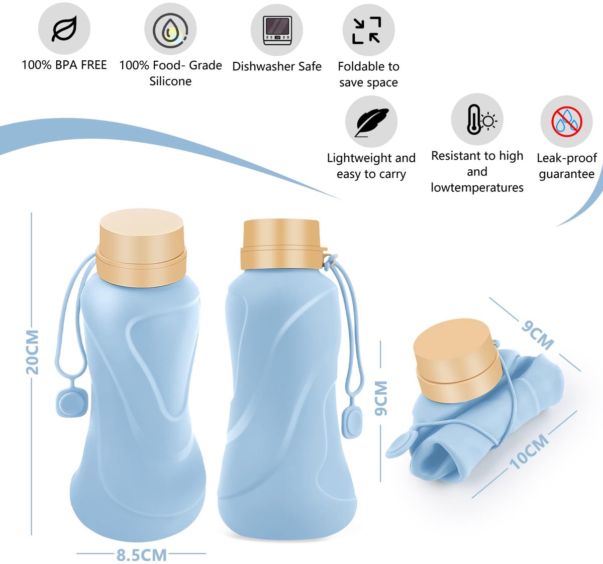 Ibenzoa® Compacte Opvouwbare Waterfles van Siliconen - 650 ml - Lichtgewicht en Reislustig — cadeau in Sport & Outdoor - foto 2