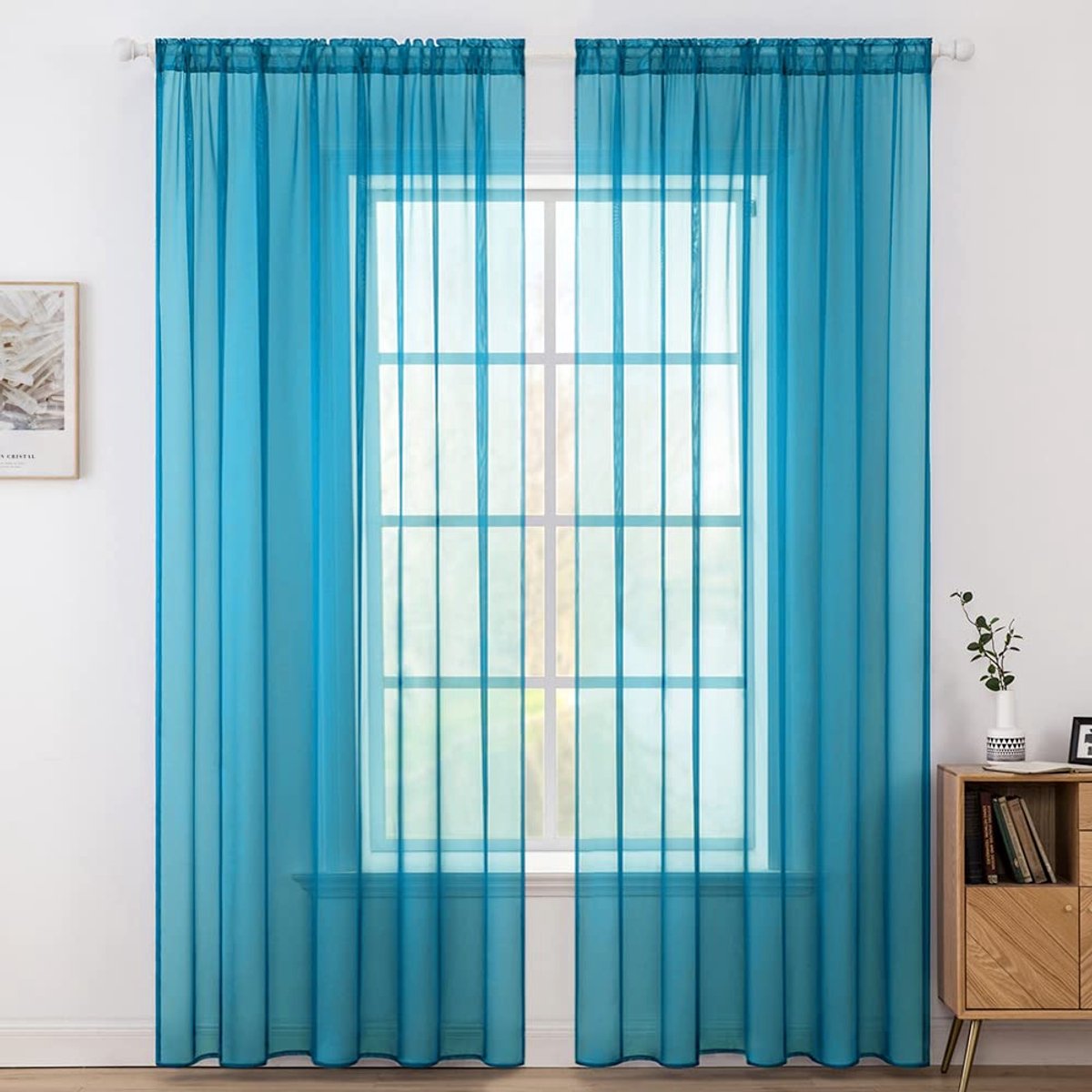 Ibenzoa Transparante Voile Gordijnen Set – 2 Stuks, 215 x 140 cm, Blauw-Turkoois Rod Pocket voor Woonkamer en Slaapkamer turkoois blauw